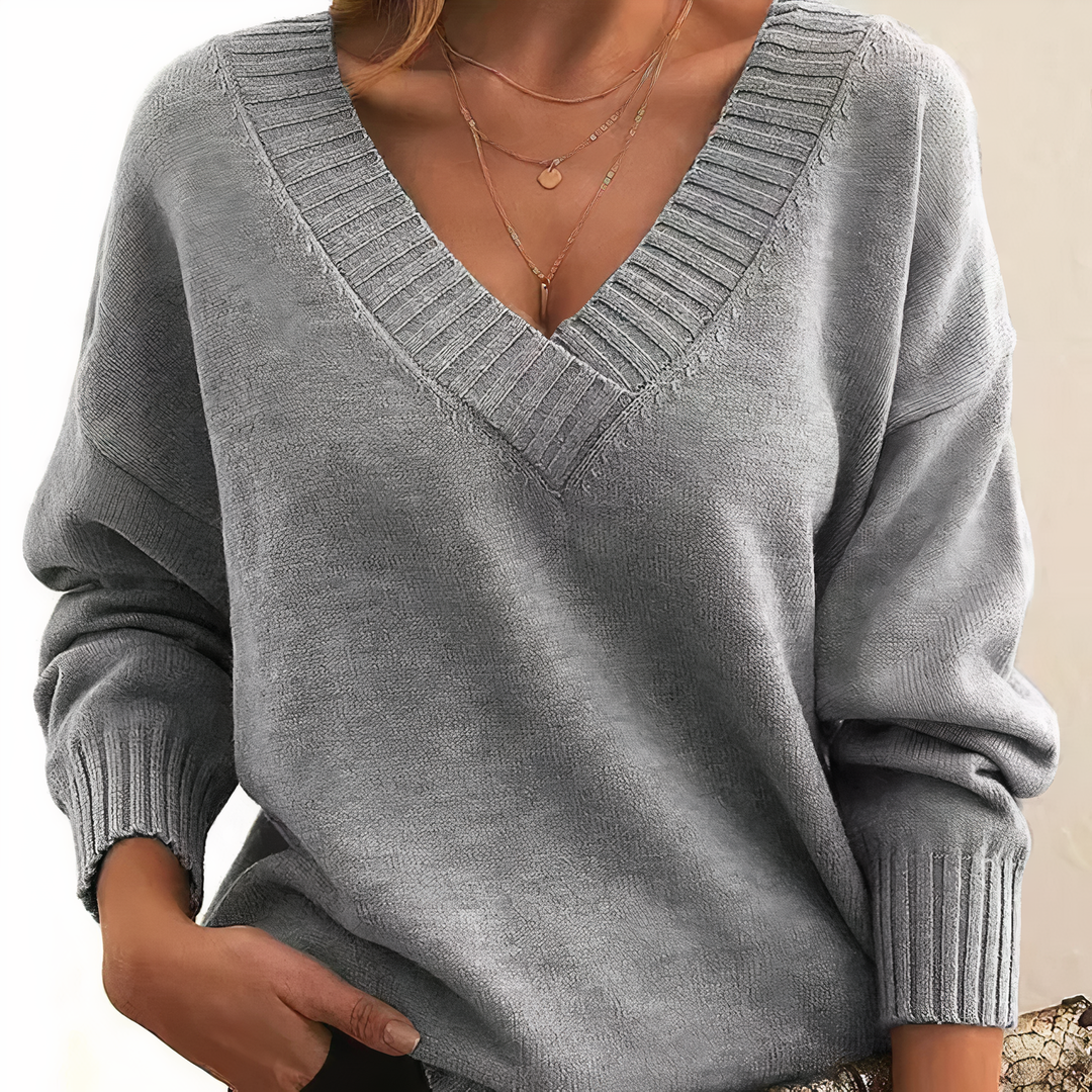 Women's Relaxed V-Neck Ribbed Knit Sweater