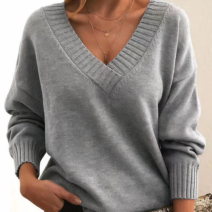 Women's Relaxed V-Neck Ribbed Knit Sweater