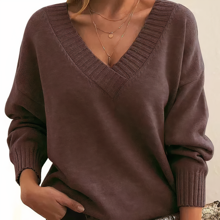 Women's Relaxed V-Neck Ribbed Knit Sweater