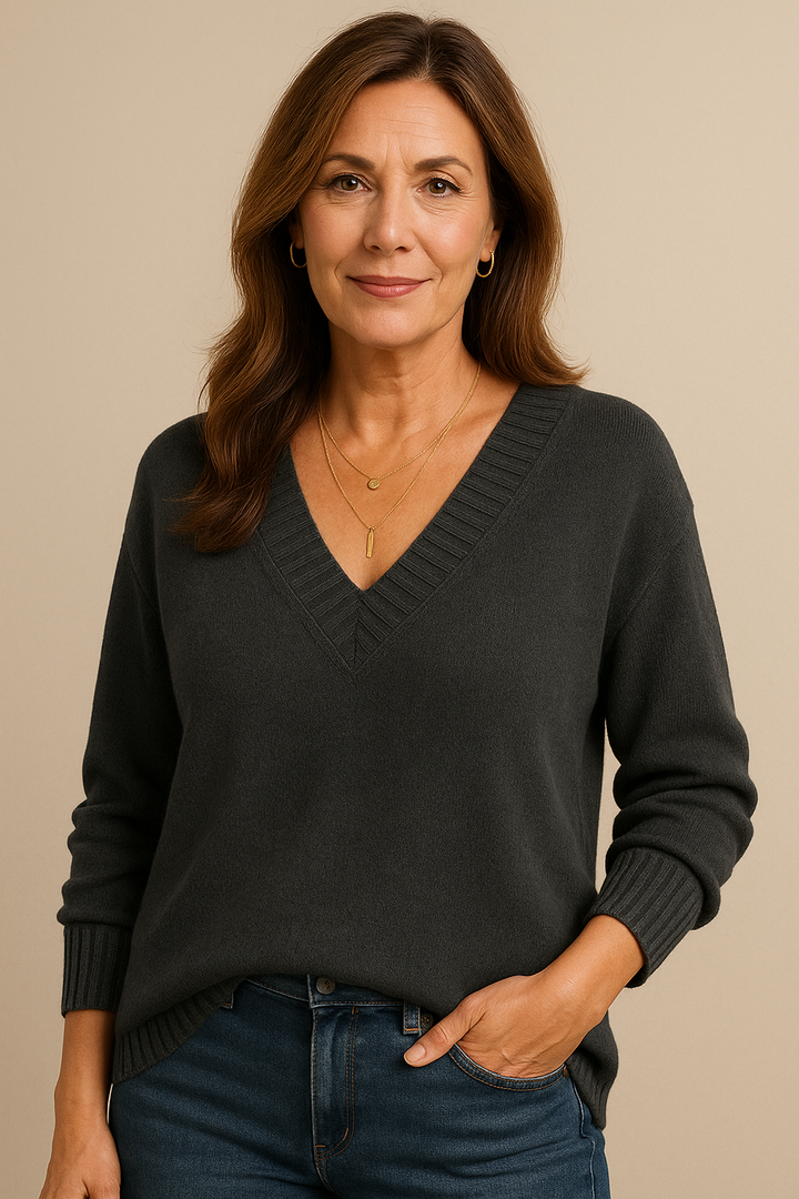 Women's Relaxed V-Neck Ribbed Knit Sweater
