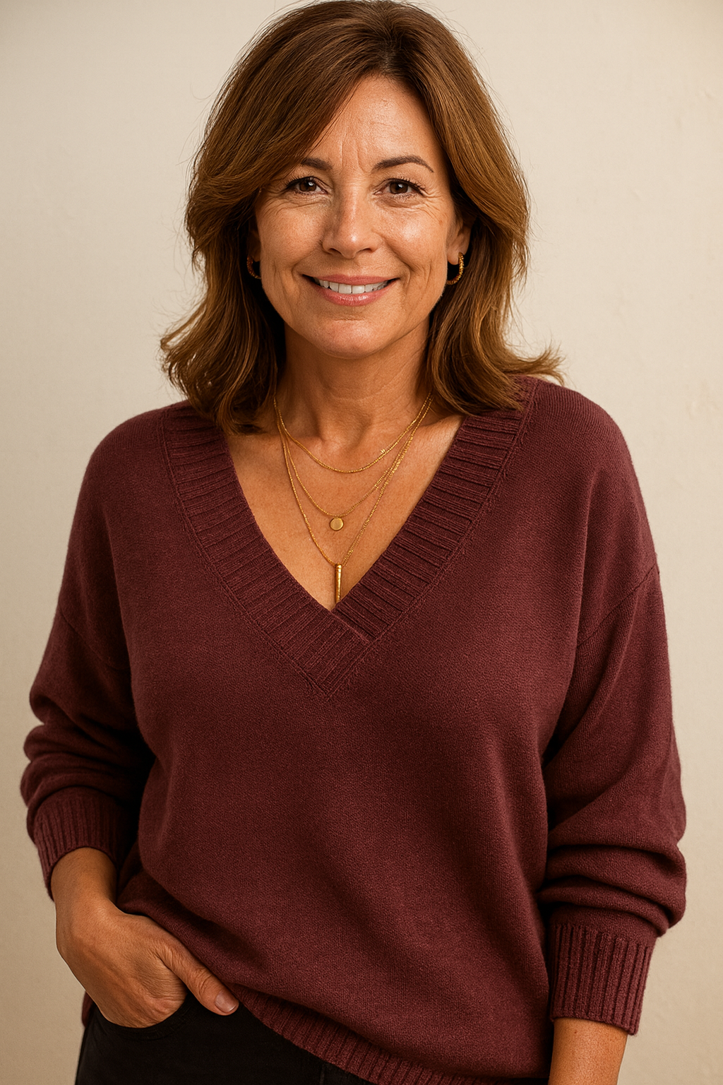 Women's Relaxed V-Neck Ribbed Knit Sweater