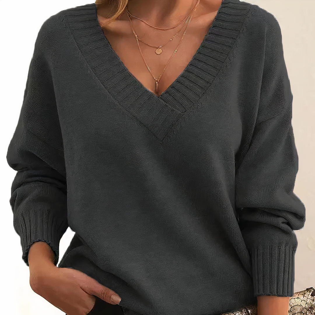 Women's Relaxed V-Neck Ribbed Knit Sweater