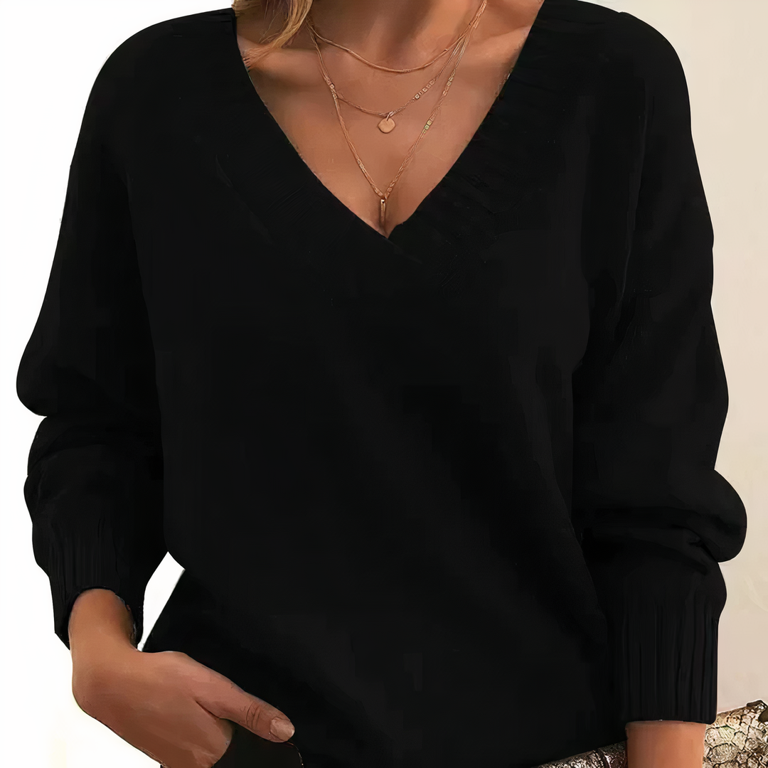 Women's Relaxed V-Neck Ribbed Knit Sweater