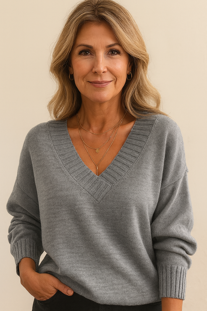Women's Relaxed V-Neck Ribbed Knit Sweater