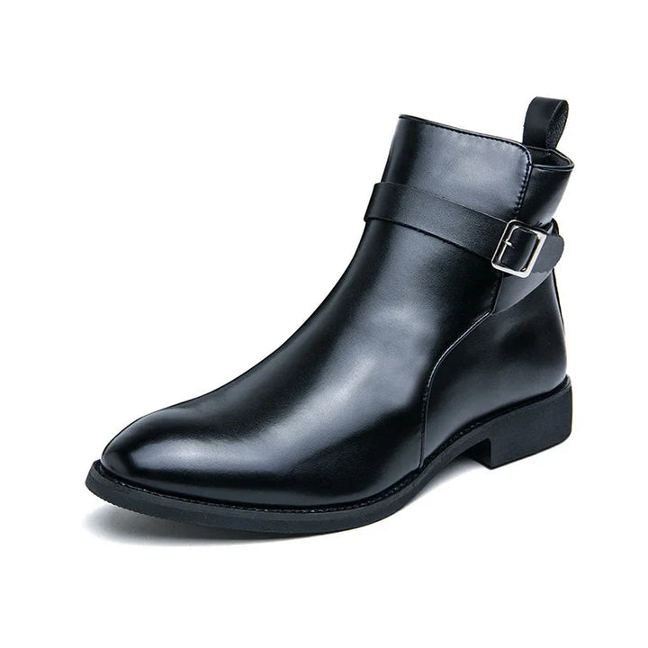 Men's Buckled Pointed Toe Zip Ankle Boots