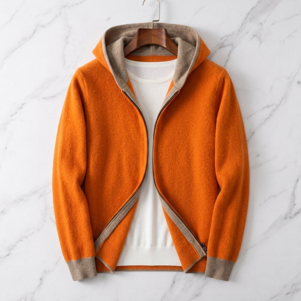 Men's Contrast Trim Hooded Zip Cardigan