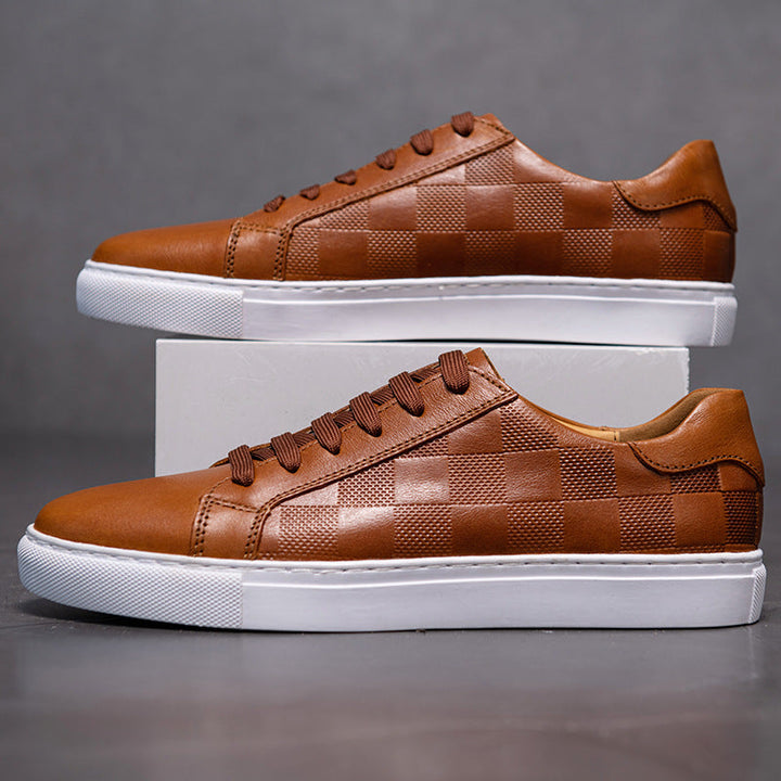 Men's Embossed Checkerboard Leather Low Top Sneaker