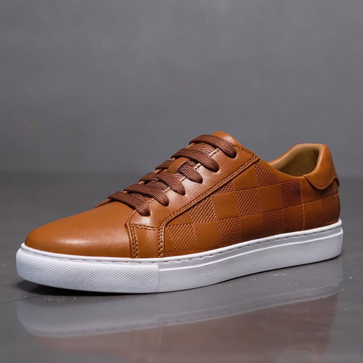 Men's Embossed Checkerboard Leather Low Top Sneaker