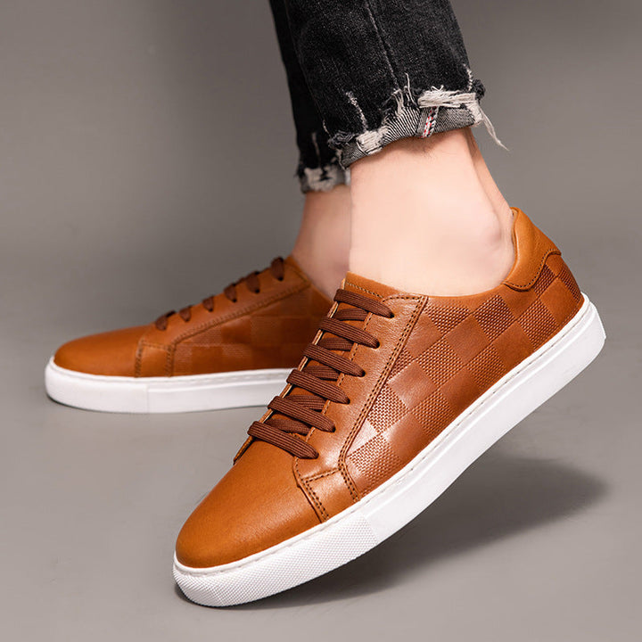 Men's Embossed Checkerboard Leather Low Top Sneaker