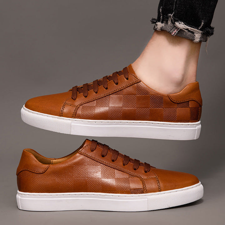 Men's Embossed Checkerboard Leather Low Top Sneaker