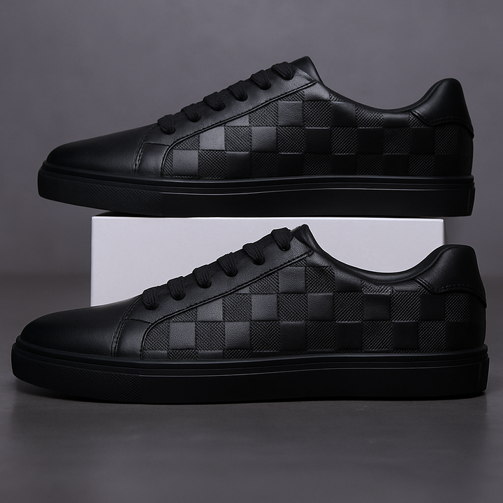 Men's Embossed Checkerboard Leather Low Top Sneaker