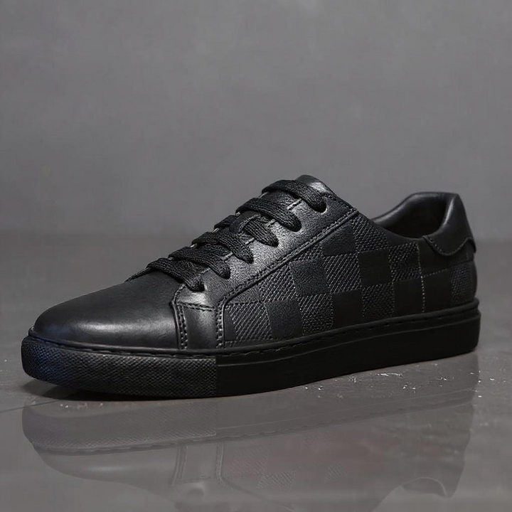 Men's Embossed Checkerboard Leather Low Top Sneaker