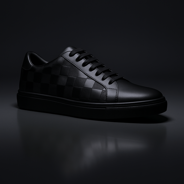 Men's Embossed Checkerboard Leather Low Top Sneaker