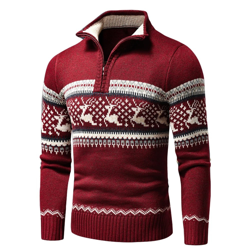 Men's Fair Isle Half Zip Mock Neck Sweater