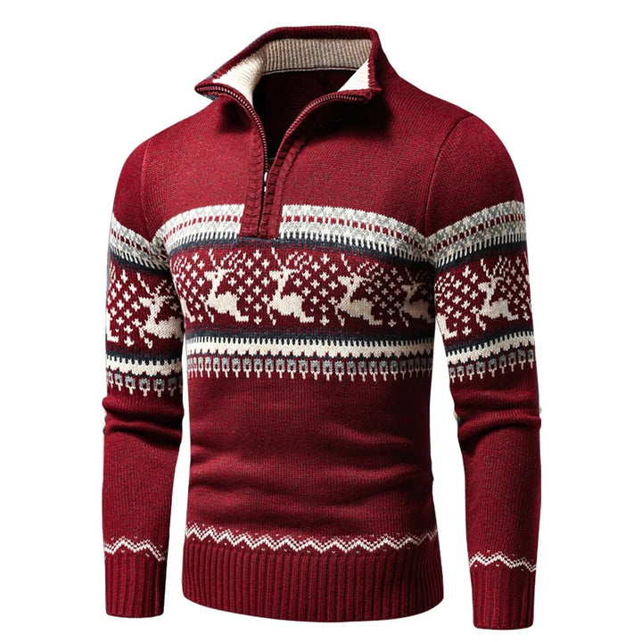 Men's Fair Isle Half Zip Mock Neck Sweater