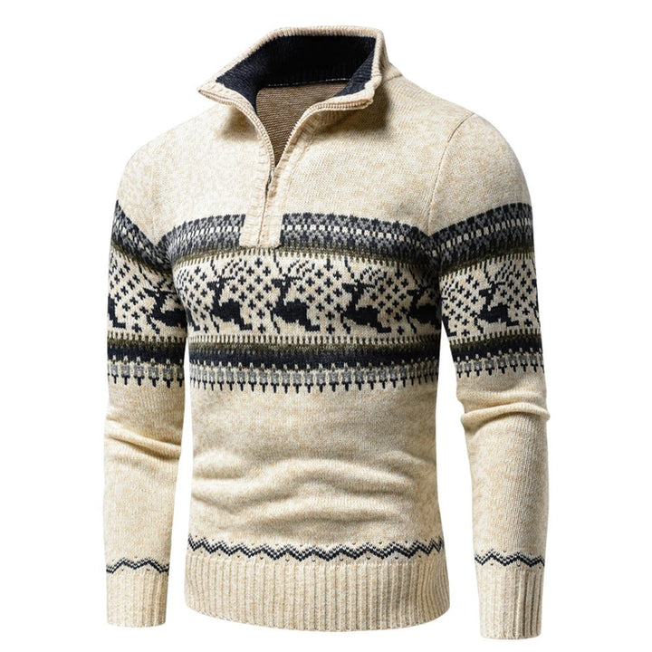 Men's Fair Isle Half Zip Mock Neck Sweater