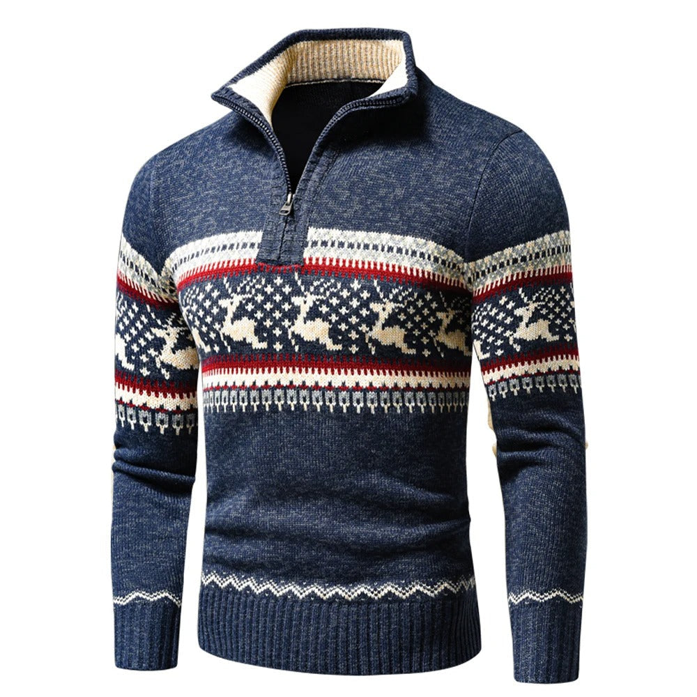 Men's Fair Isle Half Zip Mock Neck Sweater