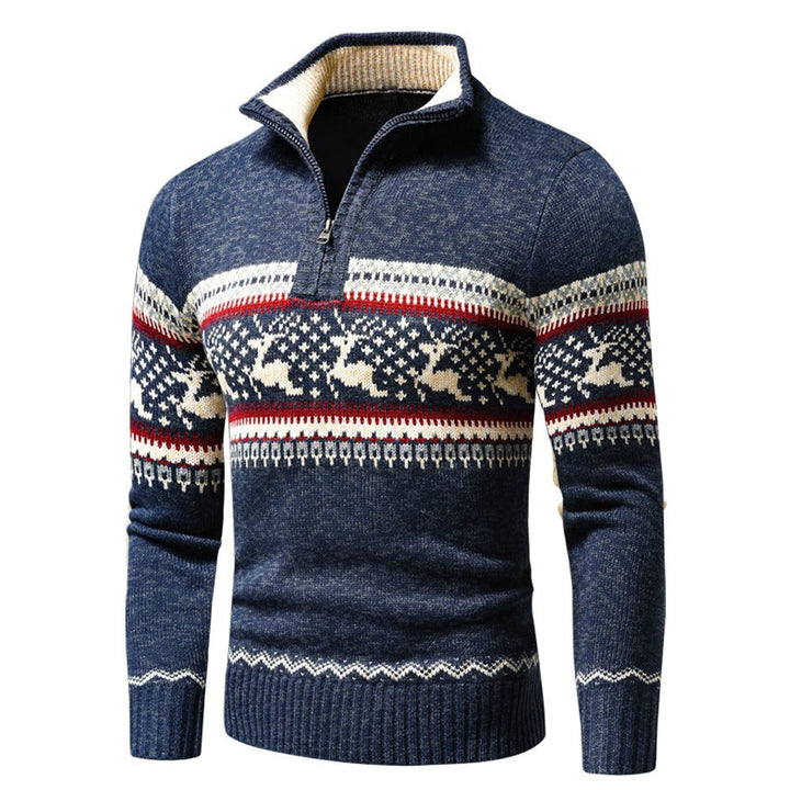 Men's Fair Isle Half Zip Mock Neck Sweater