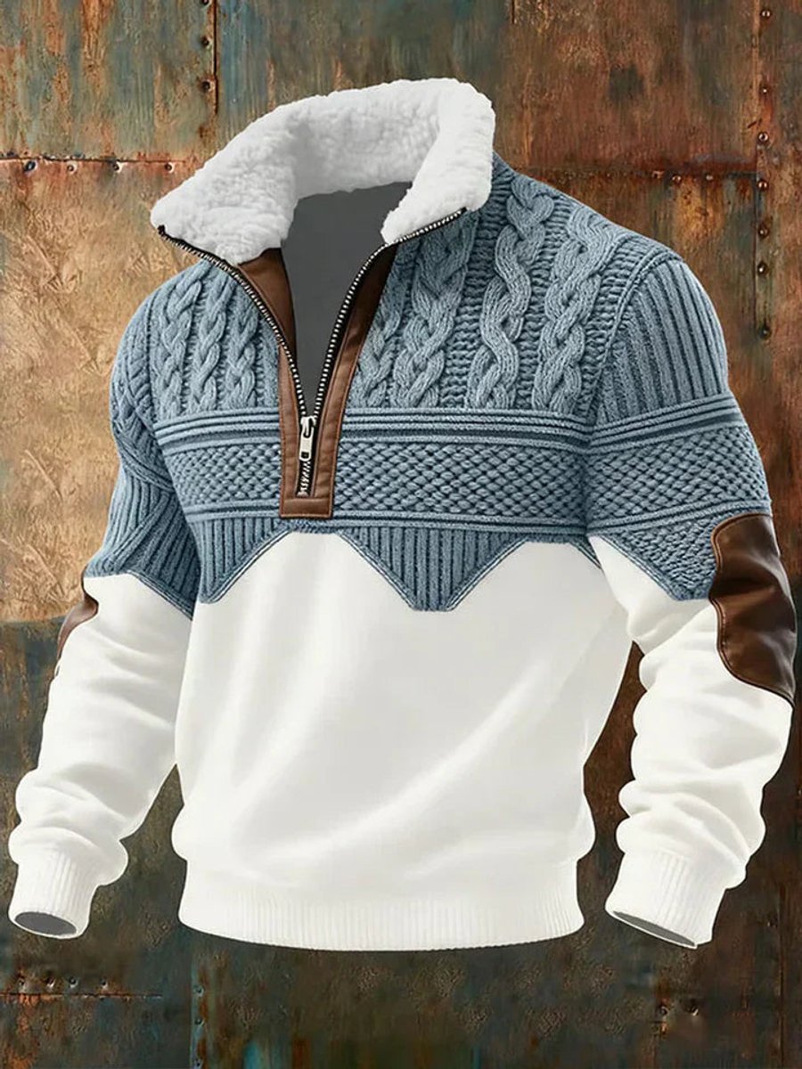 Men's Half-Zip Cable Knit Colorblock Sweater