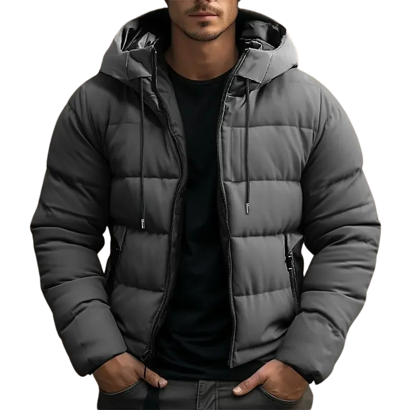 Men's Hooded Quilted Zip-Up Puffer Jacket