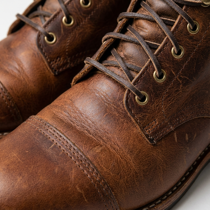 Men's Lace-Up Cap Toe Leather Ankle Boots