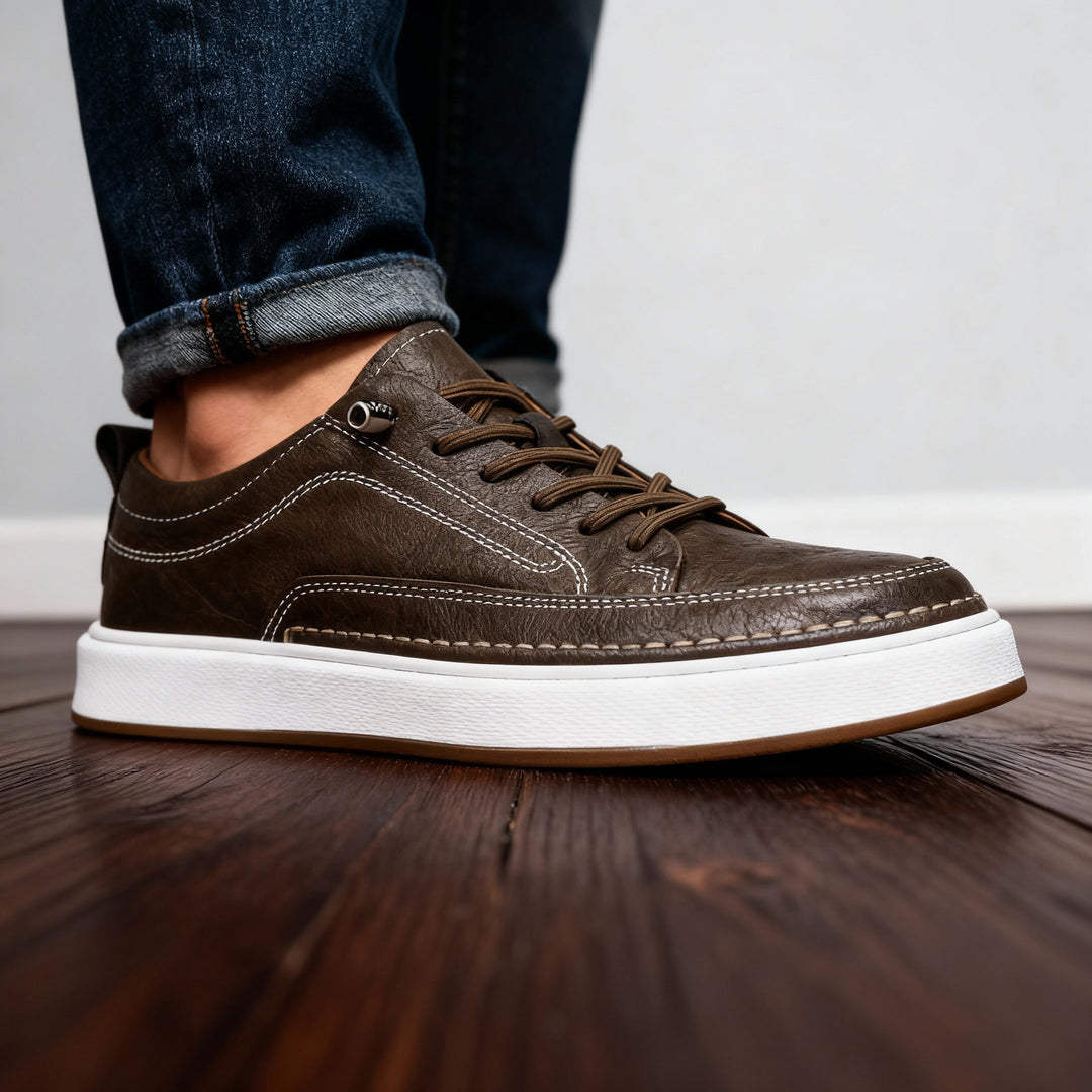 Men's Lace-Up Leather Low-Top Sneakers