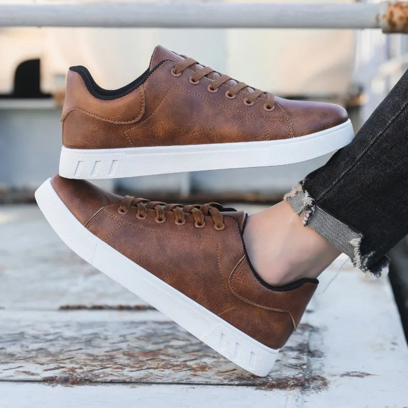 Men's Lace-Up Low Top Leather Sneakers