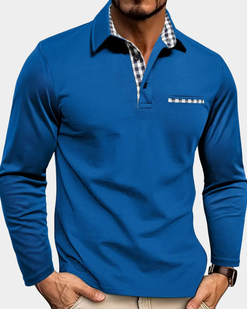 Men's Long Sleeve Check Collar Polo Shirt