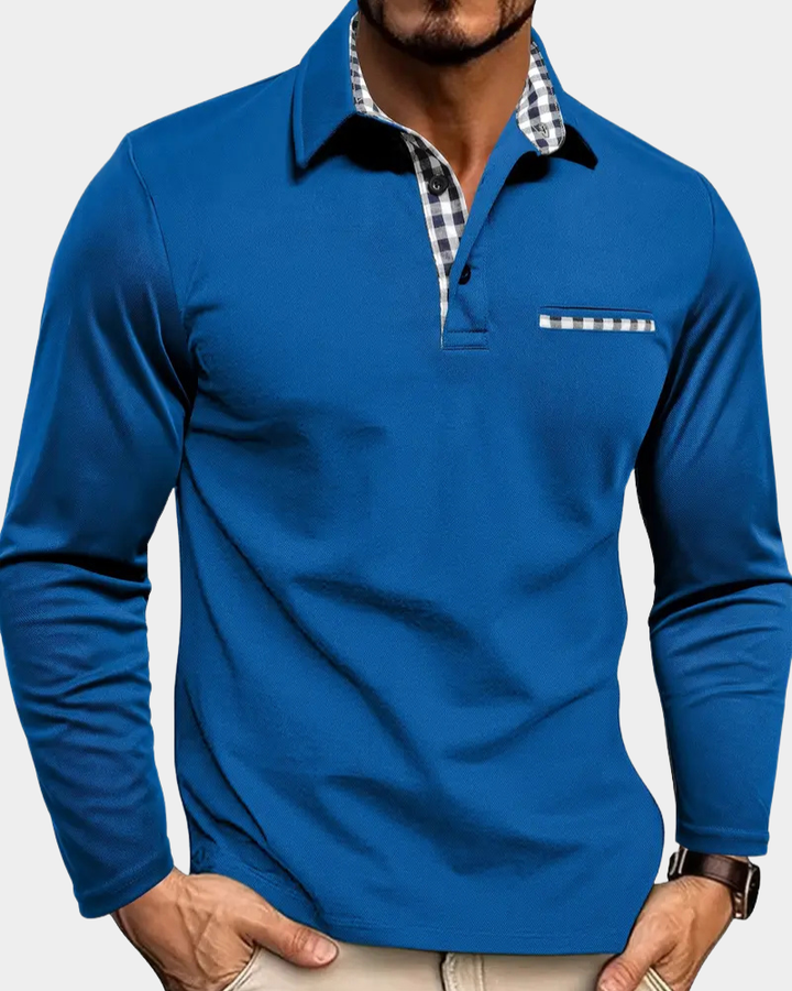 Men's Long Sleeve Check Collar Polo Shirt