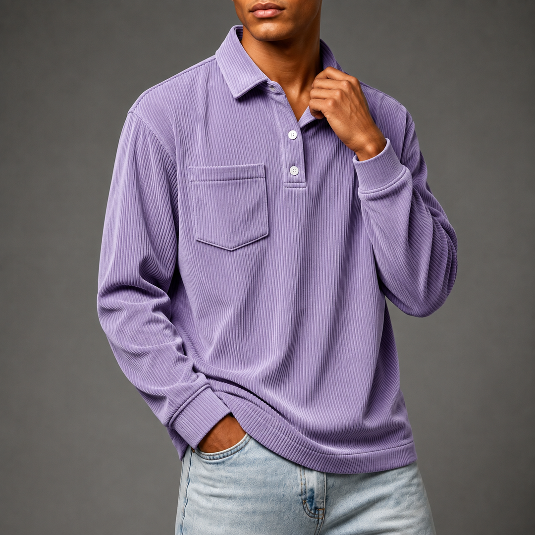 Men's Long Sleeve Corduroy Polo Sweater