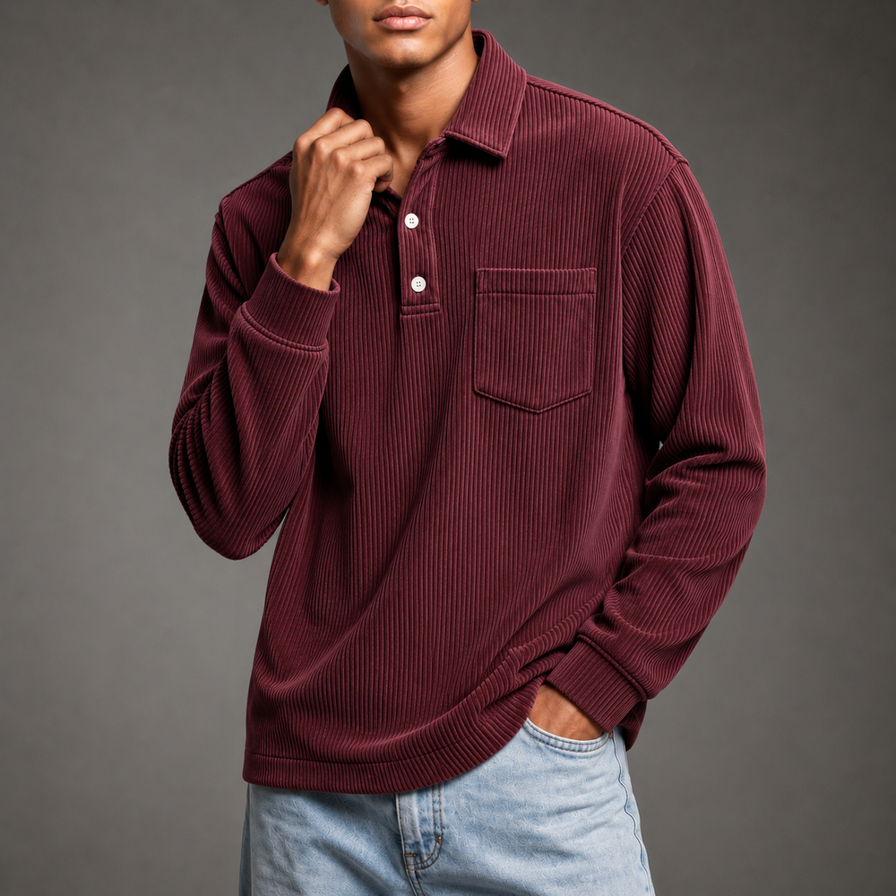 Men's Long Sleeve Corduroy Polo Sweater