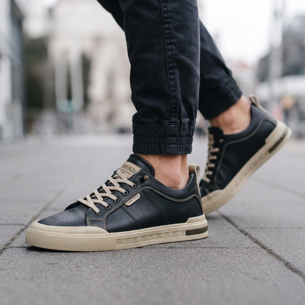 Men's Low-Top Lace-Up Leather Sneakers