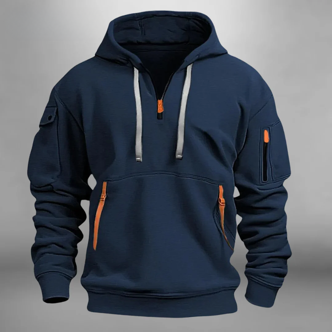 Men's Quarter Zip Hooded Utility Sweatshirt
