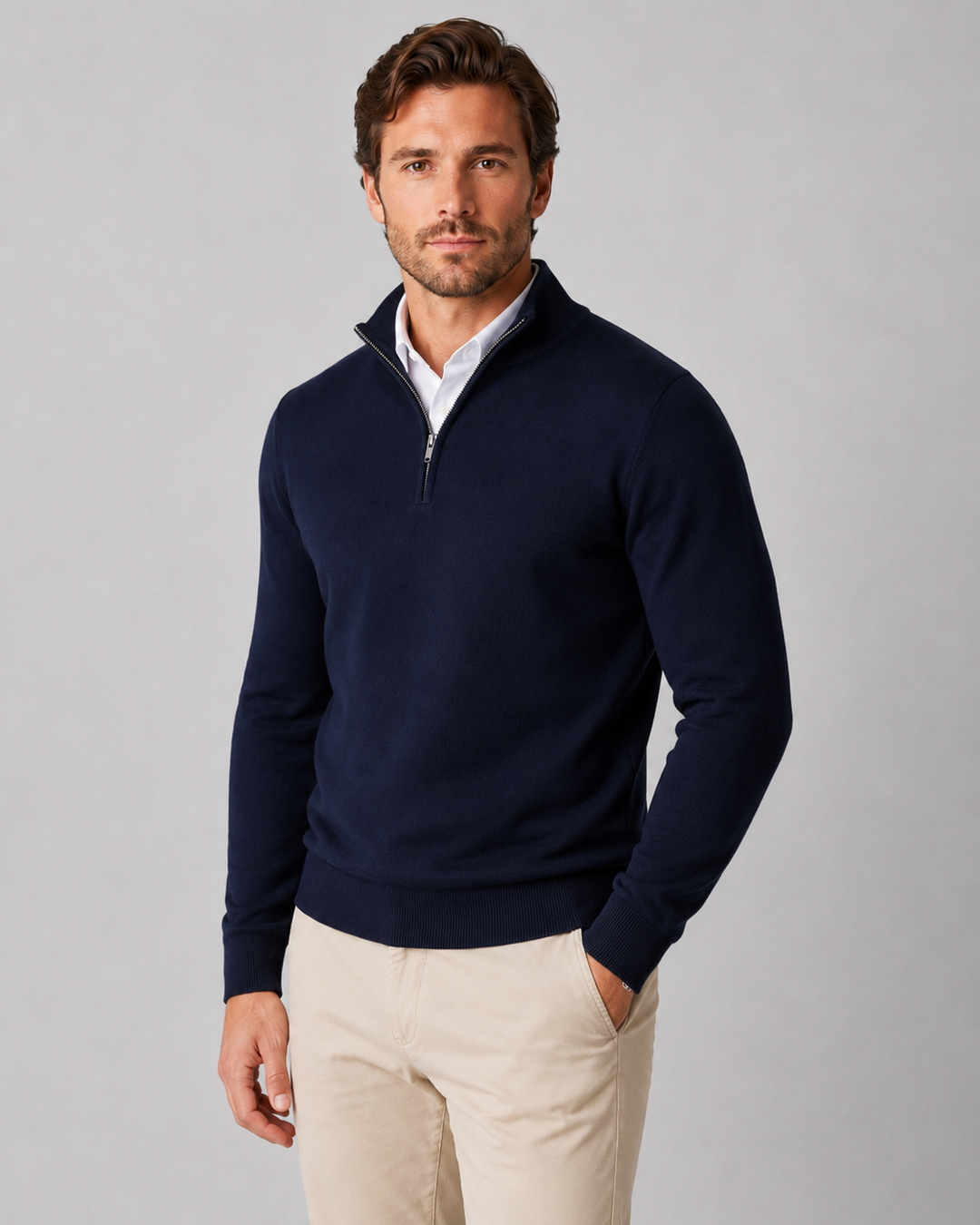 Men's Quarter Zip Long Sleeve Knit Sweater