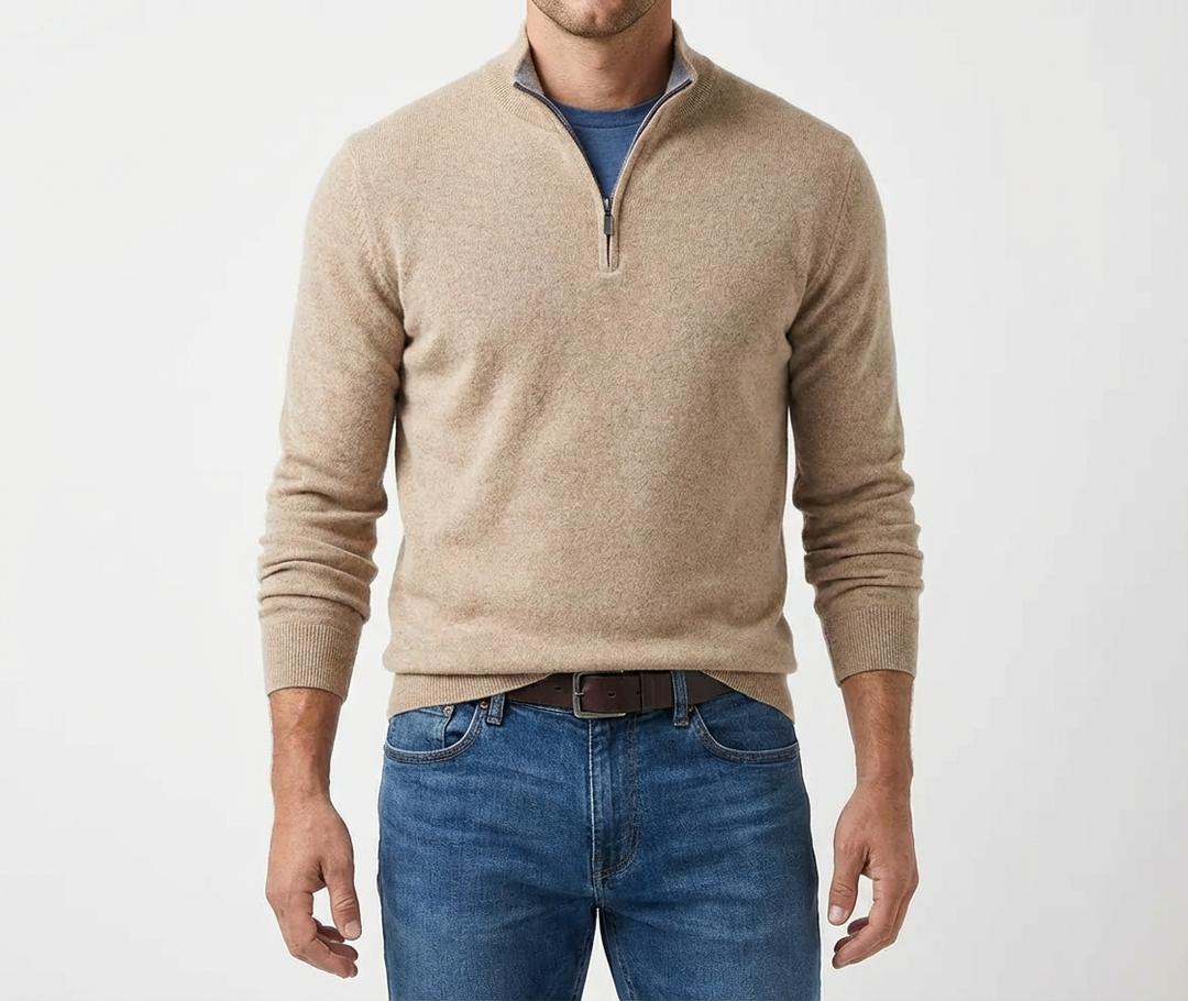 Men's Quarter Zip Mock Neck Knit Sweater