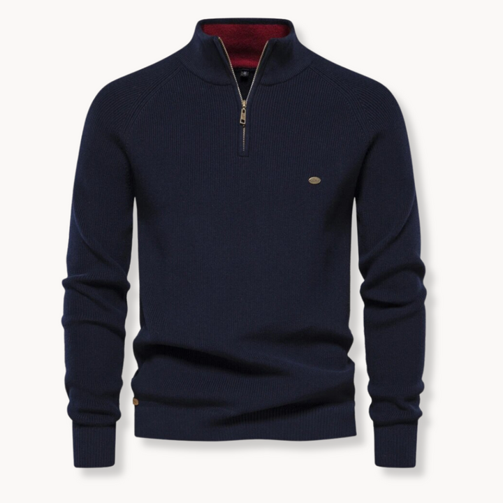 Men's Quarter Zip Ribbed Knit Sweater