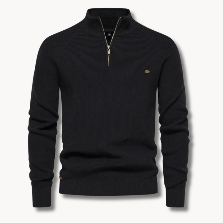 Men's Quarter Zip Ribbed Knit Sweater