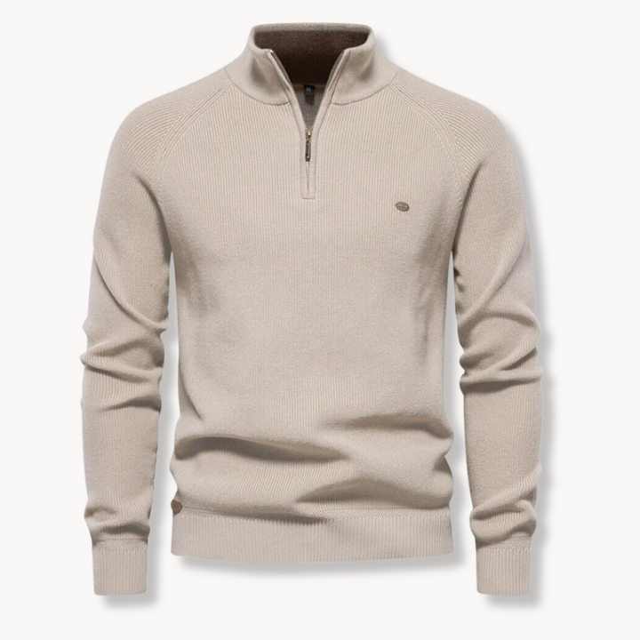 Men's Quarter Zip Ribbed Knit Sweater