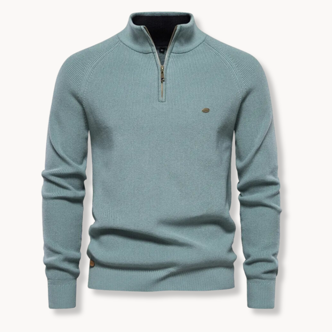 Men's Quarter Zip Ribbed Knit Sweater