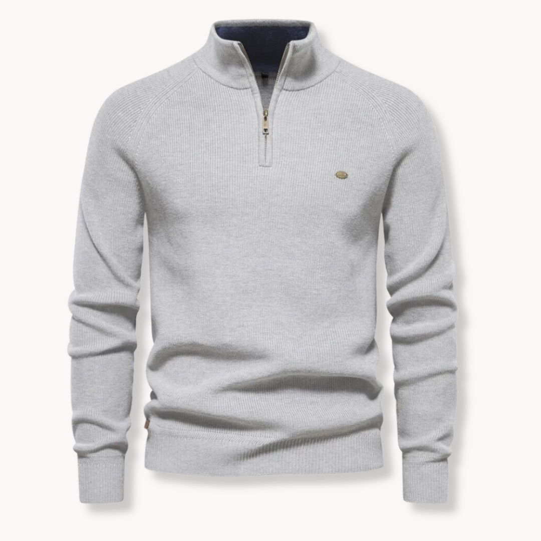 Men's Quarter Zip Ribbed Knit Sweater