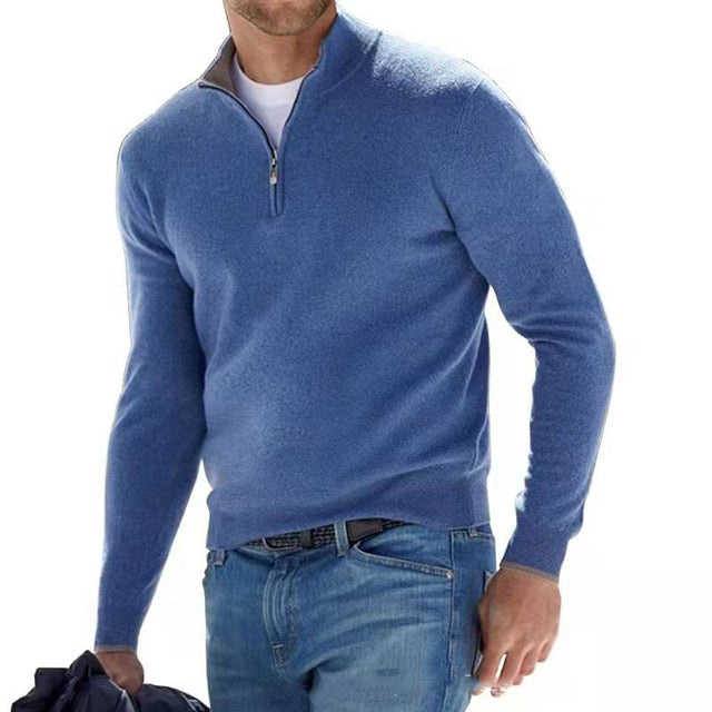 Men's Quarter Zip Stand Collar Knit Sweater