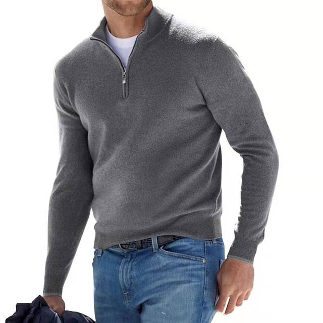 Men's Quarter Zip Stand Collar Knit Sweater