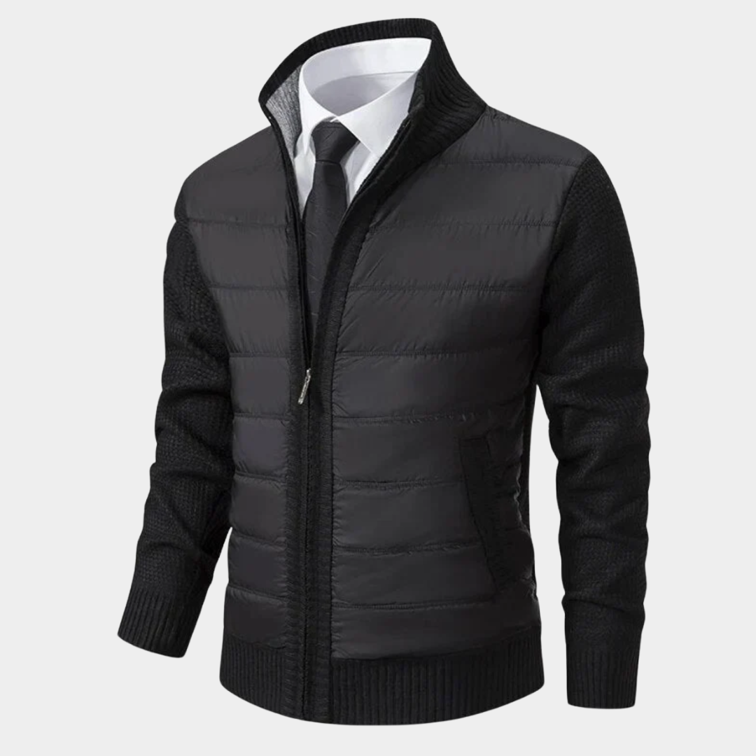 Men's Quilted Front Stand Collar Cardigan