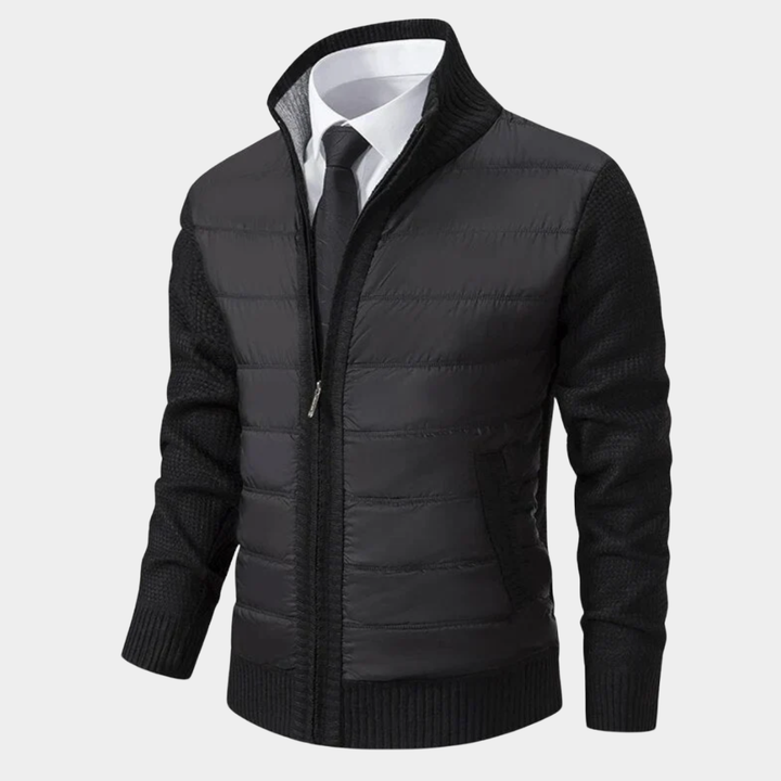 Men's Quilted Front Stand Collar Cardigan