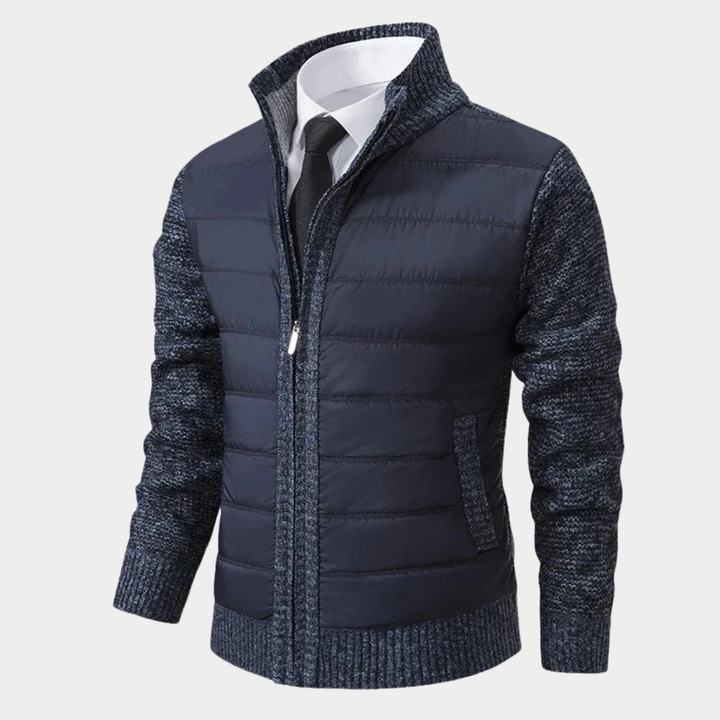 Men's Quilted Front Stand Collar Cardigan