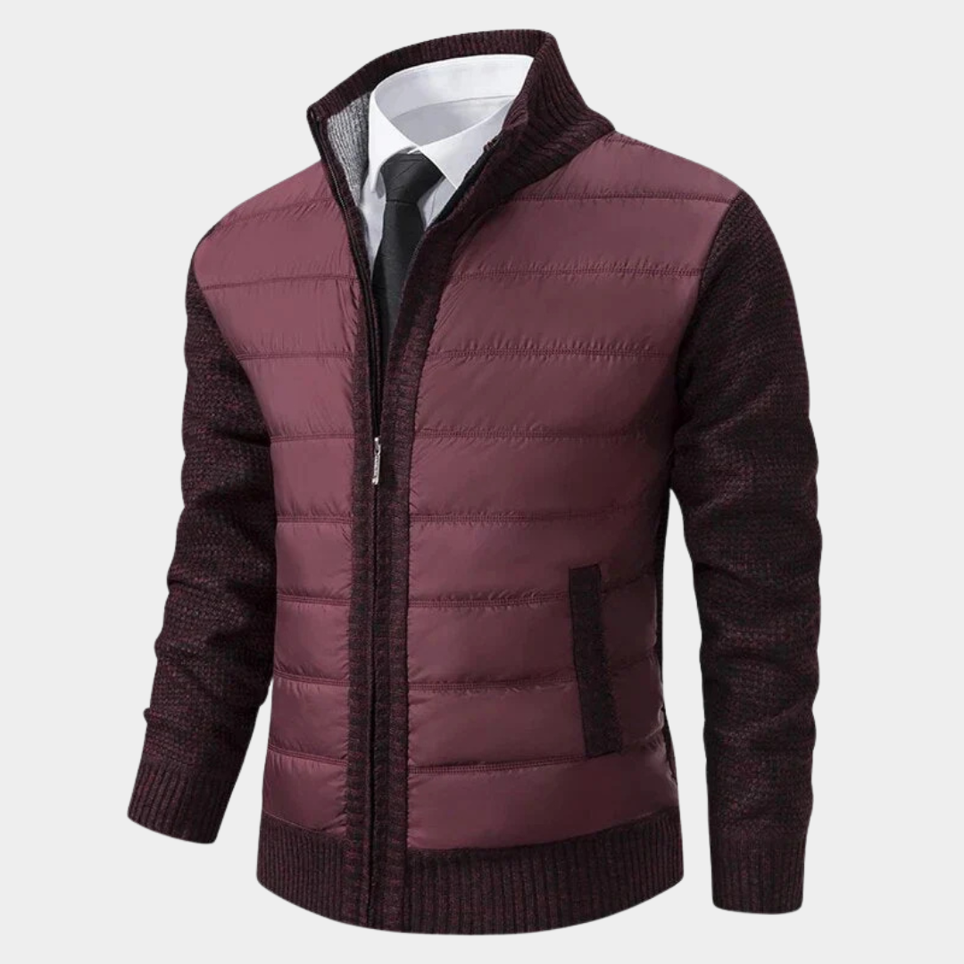 Men's Quilted Front Stand Collar Cardigan