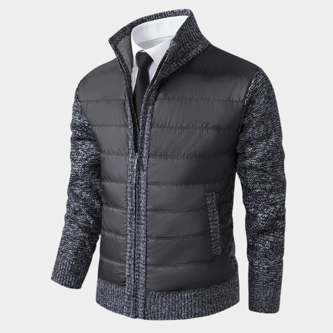 Men's Quilted Front Stand Collar Cardigan