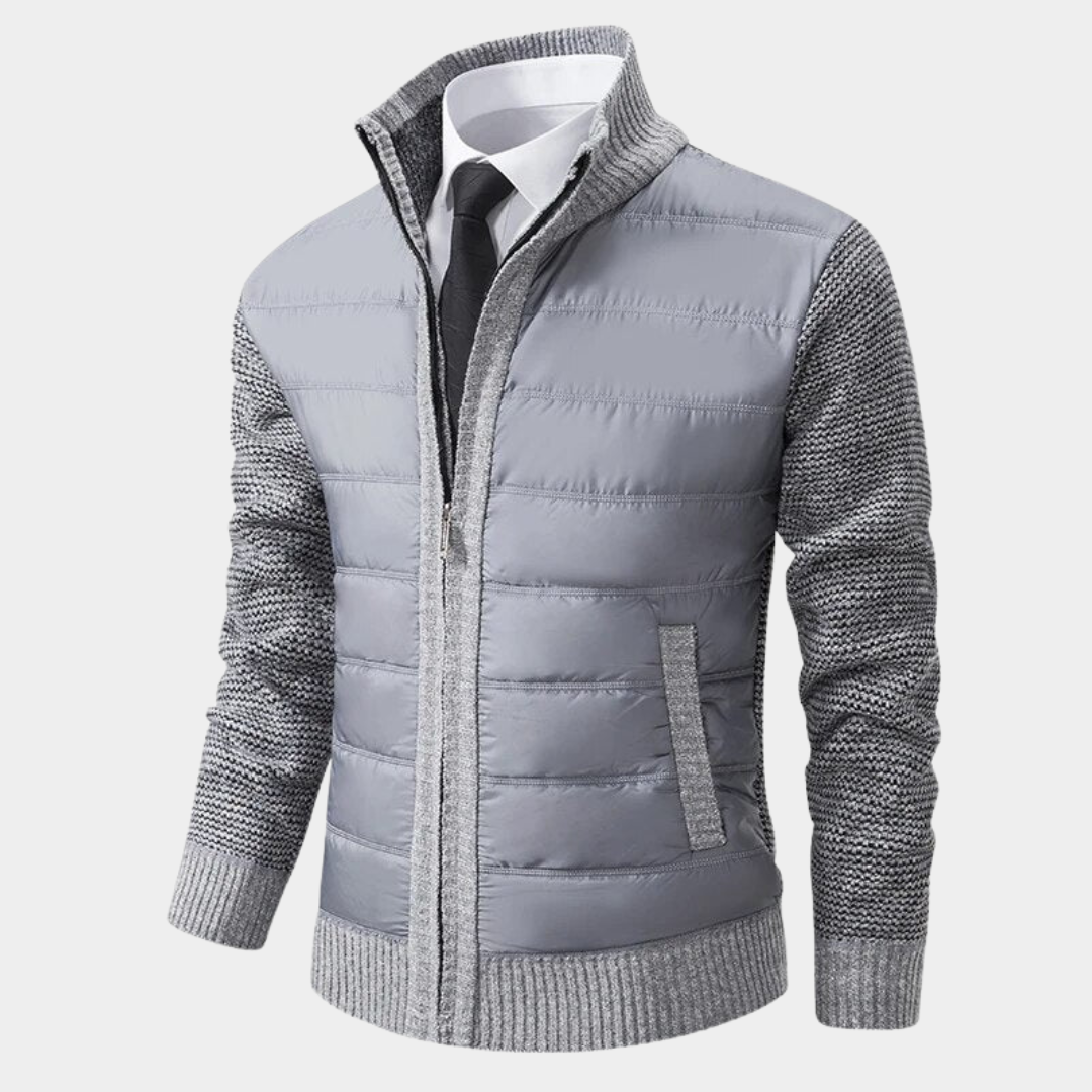 Men's Quilted Front Stand Collar Cardigan