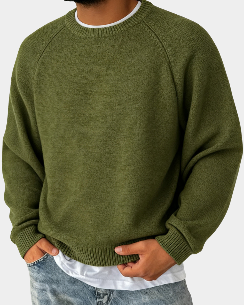 Men's Raglan Sleeve Ribbed Crewneck Sweater
