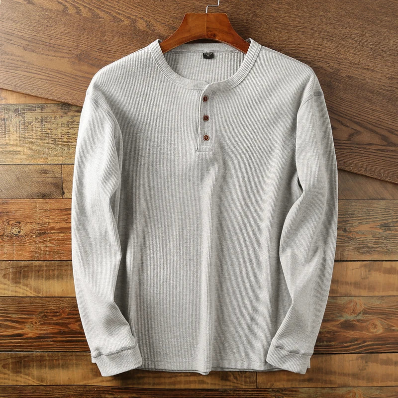 Men's Ribbed Henley Long Sleeve Shirt